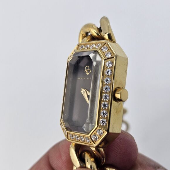 Sonia Bitton Women's Watch 20MM Black Dial Gold Band Up to 7.75" New Battery‎ - Picture 4 of 7